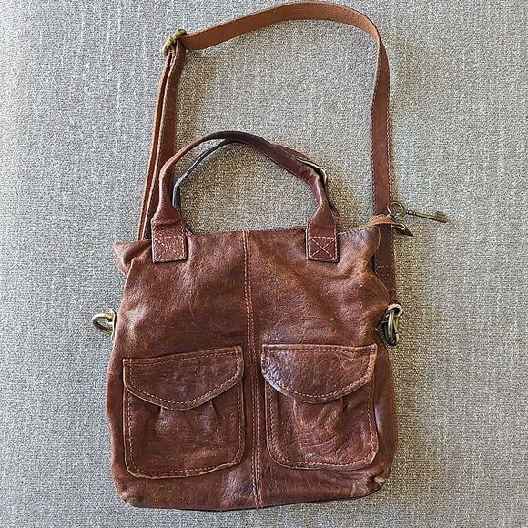 Fossil Explorer Brown Leather Foldover Crossbody Shoulder Bag Hobo Tote Purse - Picture 1 of 14
